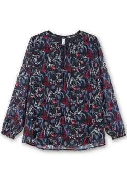 Chiffontunika mit Blumendruck und Bindeband