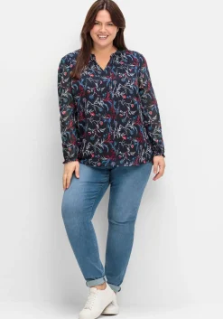 Chiffontunika mit Blumendruck und Bindeband