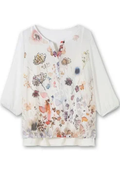 Chiffontunika mit Blumenprint und Spaghettitop