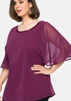 Chiffontunika mit Flügelärmeln und Innentop