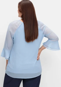 Chiffontunika mit Spitze und Volantärmeln