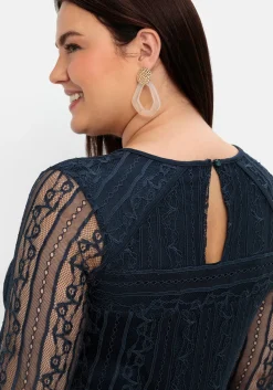 Cocktailkleid mit floraler Spitze und Chiffon-Ärmeln