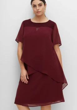Cocktailkleid mit Spitzen-Einsatz, aus Chiffon
