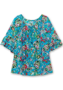 Crinkle-Tunika mit Paisleydruck und Rüschenärmeln