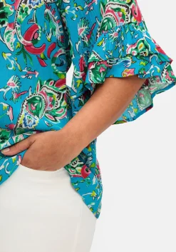 Crinkle-Tunika mit Paisleydruck und Rüschenärmeln