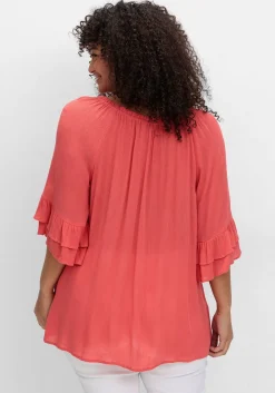 Crinkle-Tunika mit Rüschenärmeln