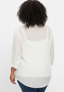 Crêpebluse mit Häkelspitze und Biesen