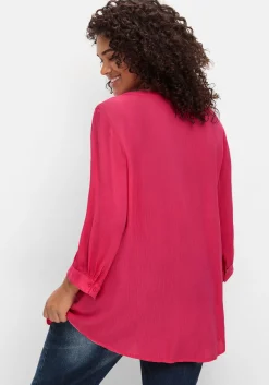 Crêpebluse mit Häkelspitze und Biesen