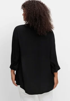 Crêpebluse mit Häkelspitze und Biesen