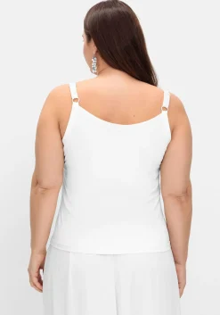 Doppelt gewebtes Spaghettitop mit Satinoptik-Details