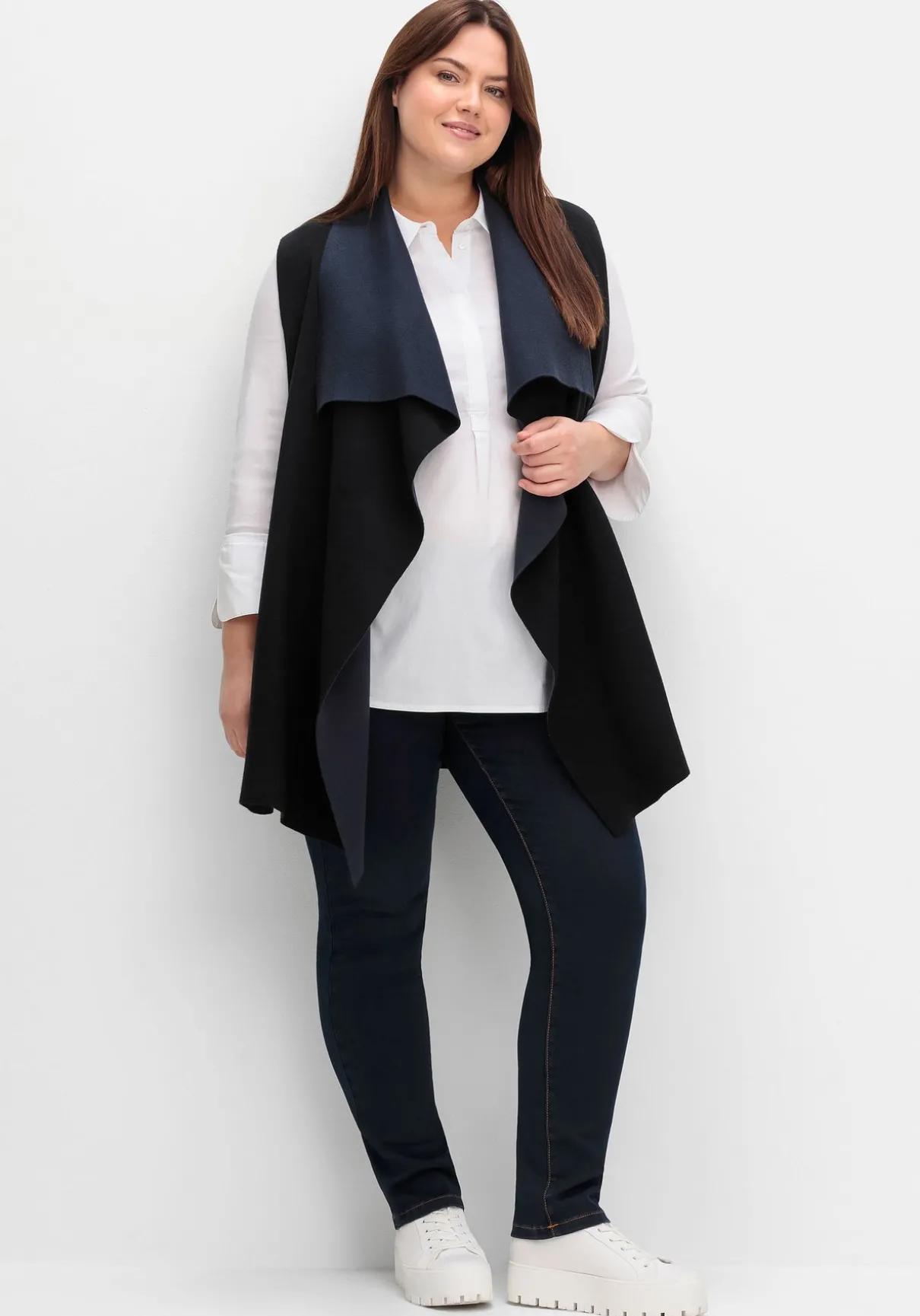 Doubleface-Weste mit weich fallendem Kragen