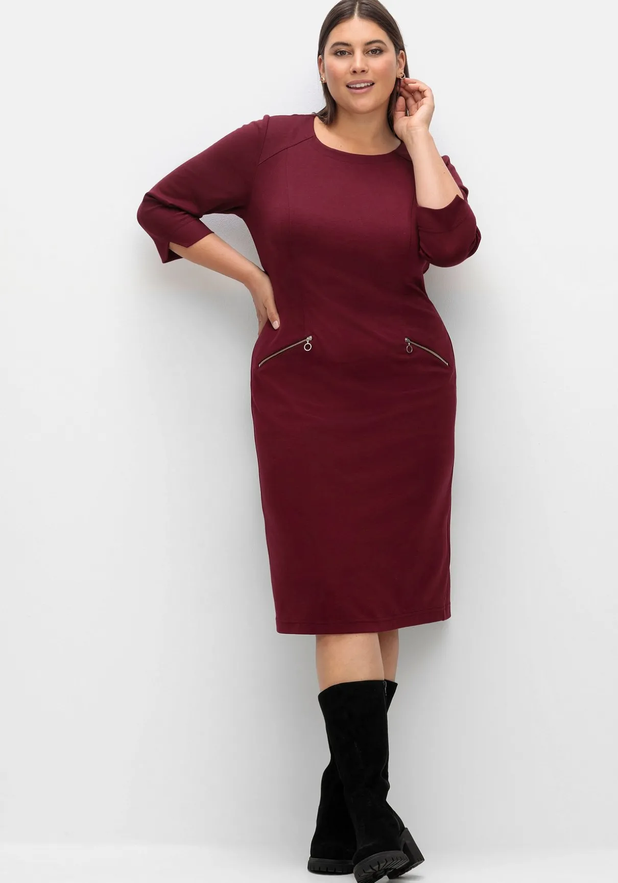 Etuikleid mit 3/4-Arm, im Materialmix