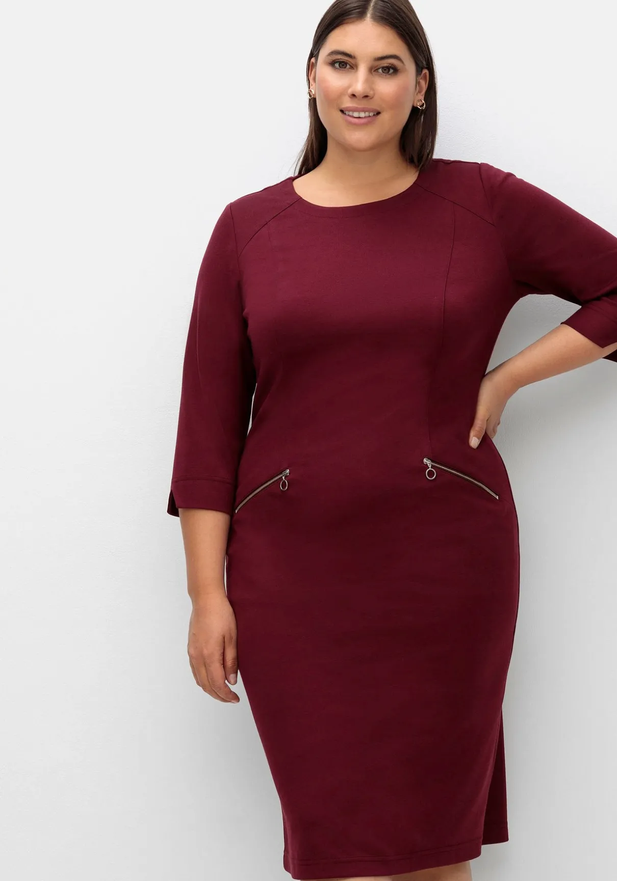 Etuikleid mit 3/4-Arm, im Materialmix