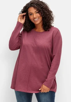Fein meliertes Langarmshirt in A-Linie, mit Rundhals