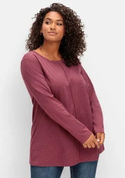 Fein meliertes Langarmshirt in A-Linie, mit Rundhals