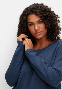 Fein meliertes Langarmshirt in A-Linie, mit Rundhals