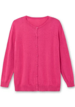 Feinstrickjacke mit Rundhalsausschnitt und Knopfleiste