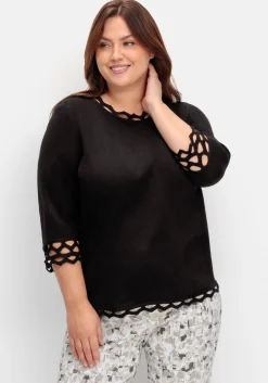 Feinstrickpullover mit Zierborte und 3/4-Arm