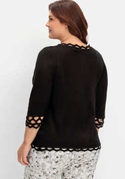 Feinstrickpullover mit Zierborte und 3/4-Arm