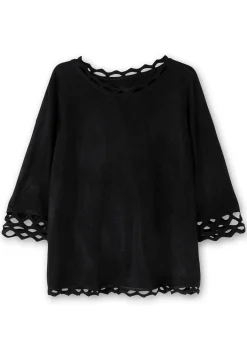 Feinstrickpullover mit Zierborte und 3/4-Arm