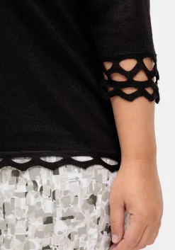 Feinstrickpullover mit Zierborte und 3/4-Arm