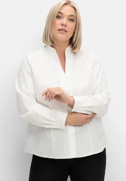 Figurbetonte Bluse mit Stehkragen, bügelfrei