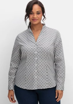 Figurbetonte Bluse mit Stehkragen, bügelfrei