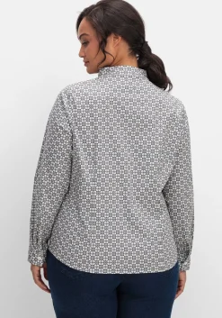 Figurbetonte Bluse mit Stehkragen, bügelfrei