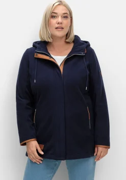 Fleecejacke mit Kapuze und Kontrastdetails