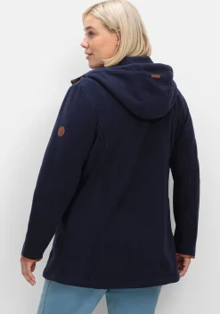 Fleecejacke mit Kapuze und Kontrastdetails