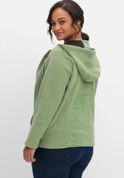 Fleecejacke mit Kapuze und Strick-Einsätzen