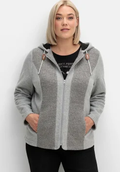 Fleecejacke mit Kapuze und Strick-Einsätzen
