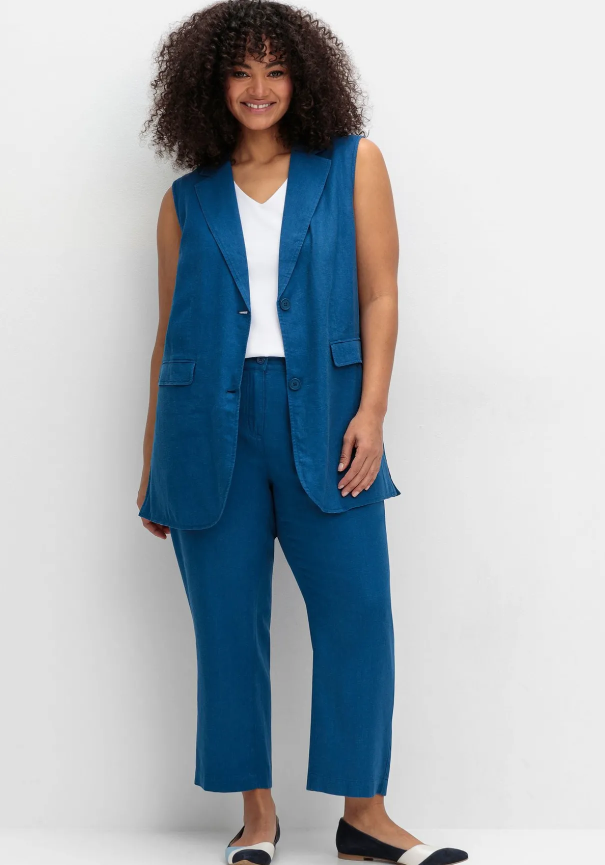 Gerade 7/8-Hose aus Leinen-Mix, mit Teilgummibund