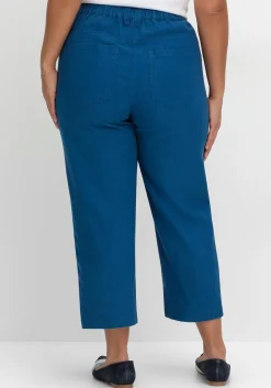 Gerade 7/8-Hose aus Leinen-Mix, mit Teilgummibund