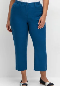 Gerade 7/8-Hose aus Leinen-Mix, mit Teilgummibund
