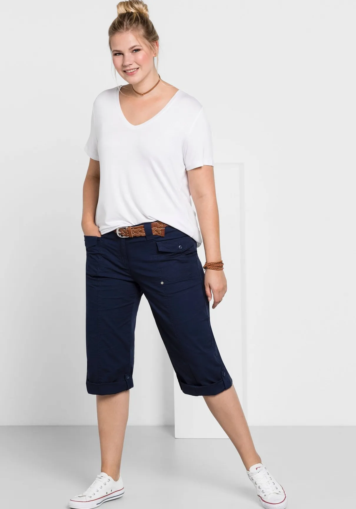 Gerade 3/4-Hose mit Krempelfunktion