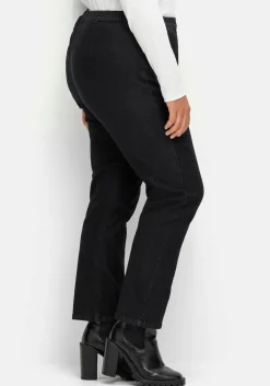 Gerade Jeans mit Smokbund und Used-Effekten