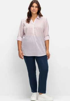 Gerade Jeans mit Smokbund und Used-Effekten