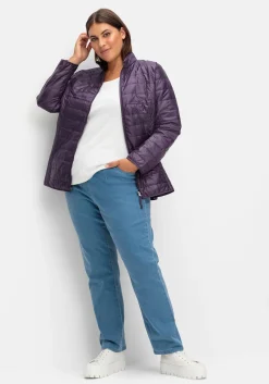 Gerade Jeans mit Smokbund und Used-Effekten