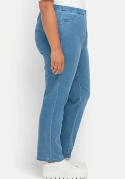 Gerade Jeans mit Smokbund und Used-Effekten