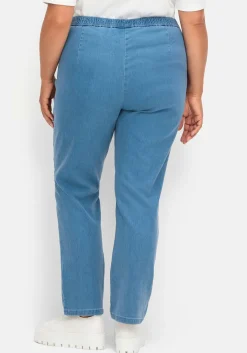 Gerade Jeans mit Smokbund und Used-Effekten