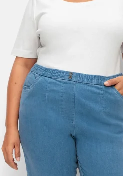 Gerade Jeans mit Smokbund und Used-Effekten