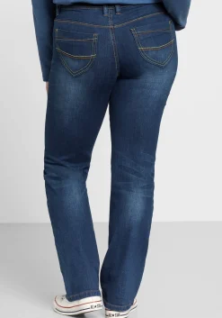 Gerade Stretch-Jeans mit Used-Effekten