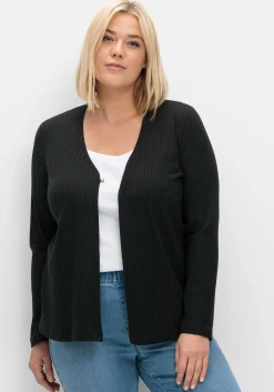 Gerippte Shirtjacke mit 1-Knopf-Verschluss