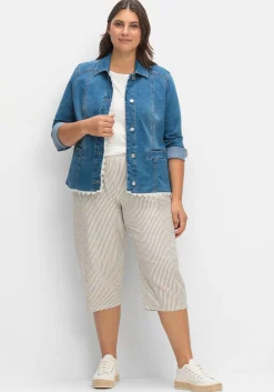 Gestreifte Caprihose in Seersucker-Qualität