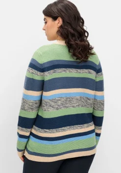 Gestreifte Strickjacke mit V-Ausschnitt