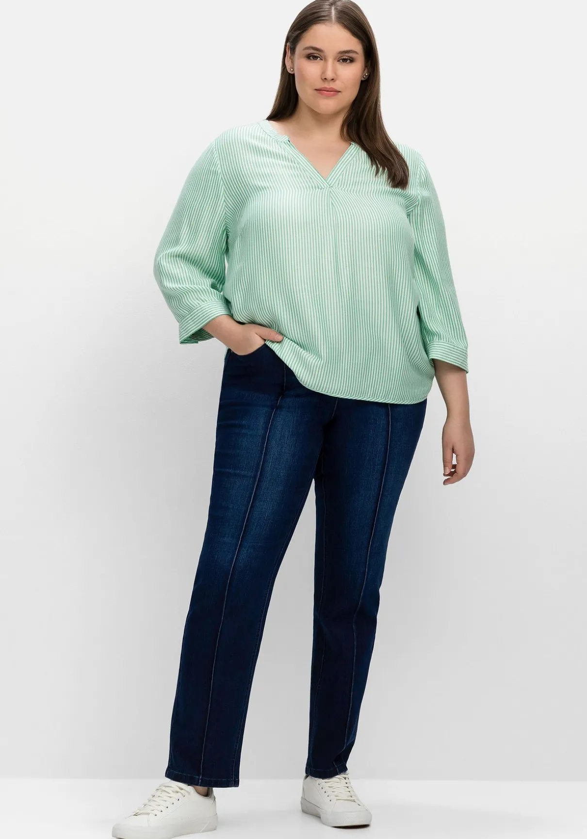 Gestreifte Tunika mit 3/4-Ärmeln, in Twill-Qualität