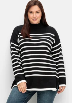 Gestreifter Pullover in A-Linie, mit Seitenschlitzen