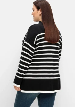 Gestreifter Pullover in A-Linie, mit Seitenschlitzen