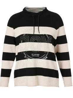 Gestreifter Pullover mit Tunnelzug am Stehkragen